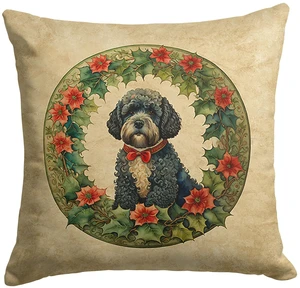 Portuguese Water Dog Christmas Flowers Throw Pillow Machine Washable, Indoor Outdoor Decorative Pillow for Couch, Bed or Patio, 18Hx18W Portuguese Water Dog Christmas Flowers Throw Pillow Machine Washable, Indoor Outdoor Decorative Pillow for Couch, Bed or Patio, 18Hx18W