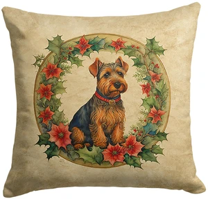 Welsh Terrier Christmas Flowers Throw Pillow Machine Washable, Indoor Outdoor Decorative Pillow for Couch, Bed or Patio, 18Hx18W Welsh Terrier Christmas Flowers Throw Pillow Machine Washable, Indoor Outdoor Decorative Pillow for Couch, Bed or Patio, 18Hx18W