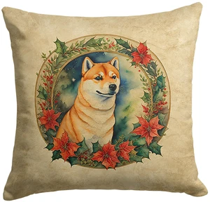 Shiba Inu Christmas Flowers Throw Pillow Machine Washable, Indoor Outdoor Decorative Pillow for Couch, Bed or Patio, 18Hx18W Shiba Inu Christmas Flowers Throw Pillow Machine Washable, Indoor Outdoor Decorative Pillow for Couch, Bed or Patio, 18Hx18W