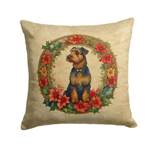 Airedale Terrier Christmas Flowers Throw Pillow Machine Washable, Indoor Outdoor Decorative Pillow for Couch, Bed or Patio, 18Hx18W Airedale Terrier Christmas Flowers Throw Pillow Machine Washable, Indoor Outdoor Decorative Pillow for Couch, Bed or Patio, 18Hx18W