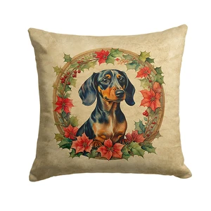 Dachshund Christmas Flowers Throw Pillow Machine Washable, Indoor Outdoor Decorative Pillow for Couch, Bed or Patio, 18Hx18W Dachshund Christmas Flowers Throw Pillow Machine Washable, Indoor Outdoor Decorative Pillow for Couch, Bed or Patio, 18Hx18W