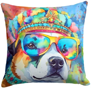 Akita Hippie Dawg Throw Pillow Machine Washable, Indoor Outdoor Decorative Pillow for Couch, Bed or Patio, 18Hx18W Akita Hippie Dawg Throw Pillow Machine Washable, Indoor Outdoor Decorative Pillow for Couch, Bed or Patio, 18Hx18W