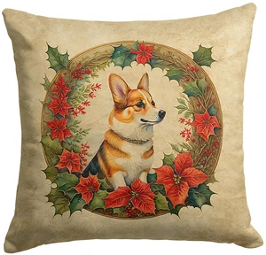 Corgi Christmas Flowers Throw Pillow Machine Washable, Indoor Outdoor Decorative Pillow for Couch, Bed or Patio, 18Hx18W Corgi Christmas Flowers Throw Pillow Machine Washable, Indoor Outdoor Decorative Pillow for Couch, Bed or Patio, 18Hx18W