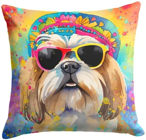 Shih Tzu Hippie Dawg Throw Pillow Machine Washable, Indoor Outdoor Decorative Pillow for Couch, Bed or Patio, 18Hx18W Shih Tzu Hippie Dawg Throw Pillow Machine Washable, Indoor Outdoor Decorative Pillow for Couch, Bed or Patio, 18Hx18W