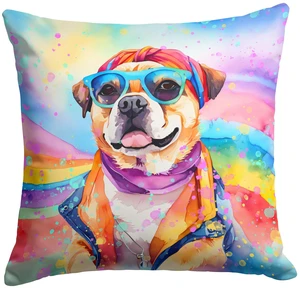 Pug Hippie Dawg Throw Pillow Machine Washable, Indoor Outdoor Decorative Pillow for Couch, Bed or Patio, 18Hx18W Pug Hippie Dawg Throw Pillow Machine Washable, Indoor Outdoor Decorative Pillow for Couch, Bed or Patio, 18Hx18W
