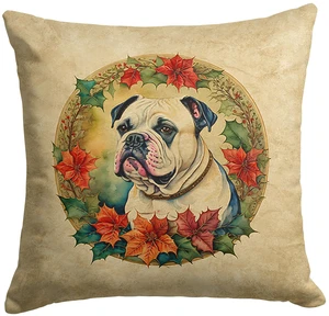 American Bulldog Christmas Flowers Throw Pillow Machine Washable, Indoor Outdoor Decorative Pillow for Couch, Bed or Patio, 18Hx18W American Bulldog Christmas Flowers Throw Pillow Machine Washable, Indoor Outdoor Decorative Pillow for Couch, Bed or Patio, 18Hx18W