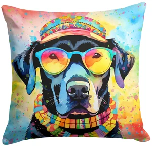 Black Labrador Hippie Dawg Throw Pillow Machine Washable, Indoor Outdoor Decorative Pillow for Couch, Bed or Patio, 18Hx18W Black Labrador Hippie Dawg Throw Pillow Machine Washable, Indoor Outdoor Decorative Pillow for Couch, Bed or Patio, 18Hx18W