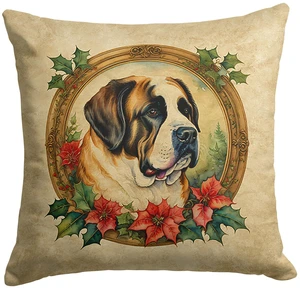 Saint Bernard Christmas Flowers Throw Pillow Machine Washable, Indoor Outdoor Decorative Pillow for Couch, Bed or Patio, 18Hx18W Saint Bernard Christmas Flowers Throw Pillow Machine Washable, Indoor Outdoor Decorative Pillow for Couch, Bed or Patio, 18Hx18W