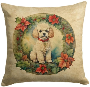 Poodle Christmas Flowers Throw Pillow Machine Washable, Indoor Outdoor Decorative Pillow for Couch, Bed or Patio, 18Hx18W Poodle Christmas Flowers Throw Pillow Machine Washable, Indoor Outdoor Decorative Pillow for Couch, Bed or Patio, 18Hx18W