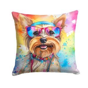 Yorkshire Terrier Hippie Dawg Throw Pillow Machine Washable, Indoor Outdoor Decorative Pillow for Couch, Bed or Patio, 18Hx18W Yorkshire Terrier Hippie Dawg Throw Pillow Machine Washable, Indoor Outdoor Decorative Pillow for Couch, Bed or Patio, 18Hx18W