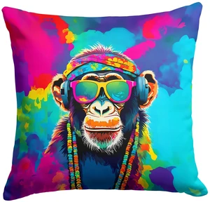 NEW Hippie Animal Chimpanzee Throw Pillow Machine Washable, Indoor Outdoor Decorative Pillow for Couch, Bed or Patio, 18Hx18W NEW Hippie Animal Chimpanzee Throw Pillow Machine Washable, Indoor Outdoor Decorative Pillow for Couch, Bed or Patio, 18Hx18W