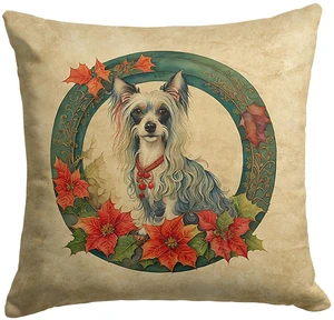 Chinese Crested Christmas Flowers Throw Pillow Machine Washable, Indoor Outdoor Decorative Pillow for Couch, Bed or Patio, 18Hx18W Chinese Crested Christmas Flowers Throw Pillow Machine Washable, Indoor Outdoor Decorative Pillow for Couch, Bed or Patio, 18Hx18W