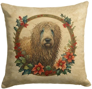 Komondor Christmas Flowers Throw Pillow Machine Washable, Indoor Outdoor Decorative Pillow for Couch, Bed or Patio, 18Hx18W Komondor Christmas Flowers Throw Pillow Machine Washable, Indoor Outdoor Decorative Pillow for Couch, Bed or Patio, 18Hx18W