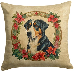 Greater Swiss Mountain Dog Christmas Flowers Throw Pillow Machine Washable, Indoor Outdoor Decorative Pillow for Couch, Bed or Patio, 18Hx18W Greater Swiss Mountain Dog Christmas Flowers Throw Pillow Machine Washable, Indoor Outdoor Decorative Pillow for Couch, Bed or Patio, 18Hx18W