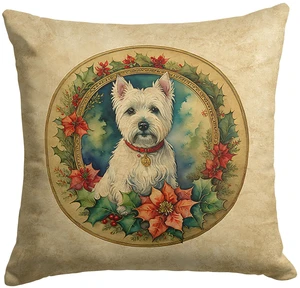 Westie Christmas Flowers Throw Pillow Machine Washable, Indoor Outdoor Decorative Pillow for Couch, Bed or Patio, 18Hx18W Westie Christmas Flowers Throw Pillow Machine Washable, Indoor Outdoor Decorative Pillow for Couch, Bed or Patio, 18Hx18W