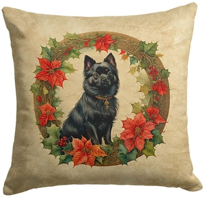 German Spitz Christmas Flowers Throw Pillow Machine Washable, Indoor Outdoor Decorative Pillow for Couch, Bed or Patio, 18Hx18W German Spitz Christmas Flowers Throw Pillow Machine Washable, Indoor Outdoor Decorative Pillow for Couch, Bed or Patio, 18Hx18W