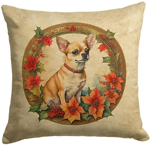 Chihuahua Christmas Flowers Throw Pillow Machine Washable, Indoor Outdoor Decorative Pillow for Couch, Bed or Patio, 18Hx18W Chihuahua Christmas Flowers Throw Pillow Machine Washable, Indoor Outdoor Decorative Pillow for Couch, Bed or Patio, 18Hx18W