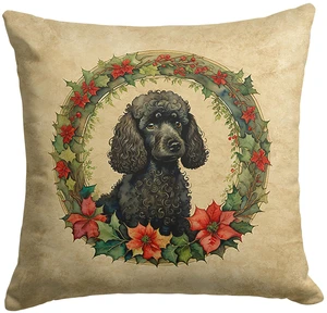 Poodle Christmas Flowers Throw Pillow Machine Washable, Indoor Outdoor Decorative Pillow for Couch, Bed or Patio, 18Hx18W Poodle Christmas Flowers Throw Pillow Machine Washable, Indoor Outdoor Decorative Pillow for Couch, Bed or Patio, 18Hx18W