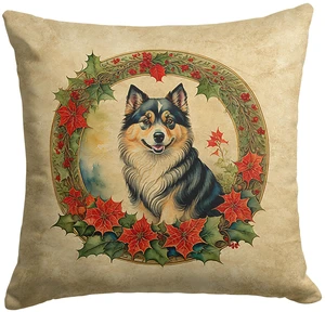 Finnish Lapphund Christmas Flowers Throw Pillow Machine Washable, Indoor Outdoor Decorative Pillow for Couch, Bed or Patio, 18Hx18W Finnish Lapphund Christmas Flowers Throw Pillow Machine Washable, Indoor Outdoor Decorative Pillow for Couch, Bed or Patio, 18Hx18W