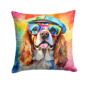 Cavalier Spaniel Hippie Dawg Throw Pillow Machine Washable, Indoor Outdoor Decorative Pillow for Couch, Bed or Patio, 18Hx18W Cavalier Spaniel Hippie Dawg Throw Pillow Machine Washable, Indoor Outdoor Decorative Pillow for Couch, Bed or Patio, 18Hx18W