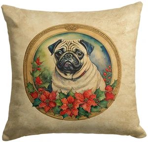 Pug Christmas Flowers Throw Pillow Machine Washable, Indoor Outdoor Decorative Pillow for Couch, Bed or Patio, 18Hx18W Pug Christmas Flowers Throw Pillow Machine Washable, Indoor Outdoor Decorative Pillow for Couch, Bed or Patio, 18Hx18W