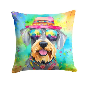 Schnauzer Hippie Dawg Throw Pillow Machine Washable, Indoor Outdoor Decorative Pillow for Couch, Bed or Patio, 18Hx18W Schnauzer Hippie Dawg Throw Pillow Machine Washable, Indoor Outdoor Decorative Pillow for Couch, Bed or Patio, 18Hx18W