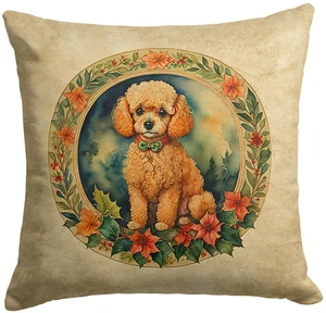 Poodle Christmas Flowers Throw Pillow Machine Washable, Indoor Outdoor Decorative Pillow for Couch, Bed or Patio, 18Hx18W Poodle Christmas Flowers Throw Pillow Machine Washable, Indoor Outdoor Decorative Pillow for Couch, Bed or Patio, 18Hx18W