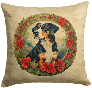 Entlebucher Mountain Dog Christmas Flowers Throw Pillow Machine Washable, Indoor Outdoor Decorative Pillow for Couch, Bed or Patio, 18Hx18W Entlebucher Mountain Dog Christmas Flowers Throw Pillow Machine Washable, Indoor Outdoor Decorative Pillow for Couch, Bed or Patio, 18Hx18W