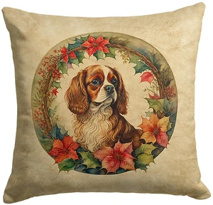 Cavalier Spaniel Christmas Flowers Throw Pillow Machine Washable, Indoor Outdoor Decorative Pillow for Couch, Bed or Patio, 18Hx18W Cavalier Spaniel Christmas Flowers Throw Pillow Machine Washable, Indoor Outdoor Decorative Pillow for Couch, Bed or Patio, 18Hx18W