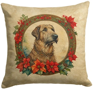 Irish Wolfhound Christmas Flowers Throw Pillow Machine Washable, Indoor Outdoor Decorative Pillow for Couch, Bed or Patio, 18Hx18W Irish Wolfhound Christmas Flowers Throw Pillow Machine Washable, Indoor Outdoor Decorative Pillow for Couch, Bed or Patio, 18Hx18W