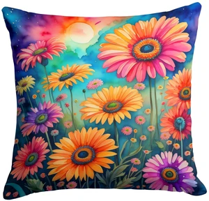 Colorful Gerbera Daisies Throw Pillow Machine Washable, Indoor Outdoor Decorative Pillow for Couch, Bed or Patio, 18Hx18W Colorful Gerbera Daisies Throw Pillow Machine Washable, Indoor Outdoor Decorative Pillow for Couch, Bed or Patio, 18Hx18W