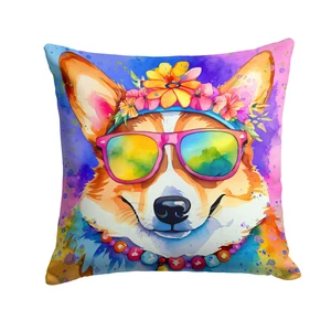 Corgi Hippie Dawg Throw Pillow Machine Washable, Indoor Outdoor Decorative Pillow for Couch, Bed or Patio, 18Hx18W Corgi Hippie Dawg Throw Pillow Machine Washable, Indoor Outdoor Decorative Pillow for Couch, Bed or Patio, 18Hx18W