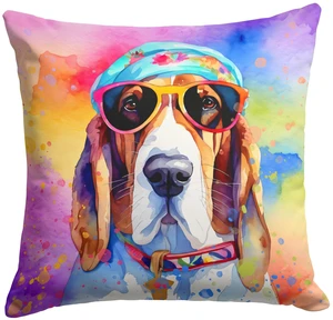Basset Hound Hippie Dawg Throw Pillow Machine Washable, Indoor Outdoor Decorative Pillow for Couch, Bed or Patio, 18Hx18W Basset Hound Hippie Dawg Throw Pillow Machine Washable, Indoor Outdoor Decorative Pillow for Couch, Bed or Patio, 18Hx18W