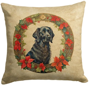 Flat-Coated Retriever Christmas Flowers Throw Pillow Machine Washable, Indoor Outdoor Decorative Pillow for Couch, Bed or Patio, 18Hx18W Flat-Coated Retriever Christmas Flowers Throw Pillow Machine Washable, Indoor Outdoor Decorative Pillow for Couch, Bed or Patio, 18Hx18W
