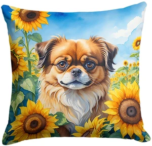Tibetan Spaniel in Sunflowers Throw Pillow Machine Washable, Indoor Outdoor Decorative Pillow for Couch, Bed or Patio, 18Hx18W Tibetan Spaniel in Sunflowers Throw Pillow Machine Washable, Indoor Outdoor Decorative Pillow for Couch, Bed or Patio, 18Hx18W