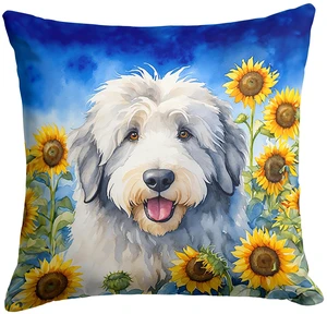 Old English Sheepdog in Sunflowers Throw Pillow Machine Washable, Indoor Outdoor Decorative Pillow for Couch, Bed or Patio, 18Hx18W Old English Sheepdog in Sunflowers Throw Pillow Machine Washable, Indoor Outdoor Decorative Pillow for Couch, Bed or Patio, 18Hx18W