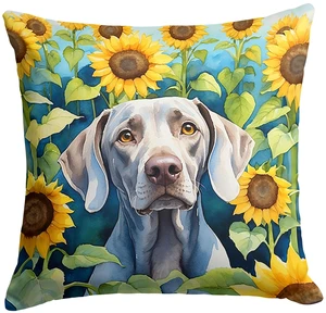 Weimaraner in Sunflowers Throw Pillow Machine Washable, Indoor Outdoor Decorative Pillow for Couch, Bed or Patio, 18Hx18W Weimaraner in Sunflowers Throw Pillow Machine Washable, Indoor Outdoor Decorative Pillow for Couch, Bed or Patio, 18Hx18W