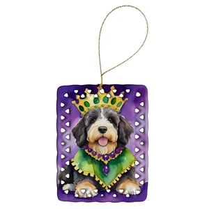 Bernedoodle King of Mardi Gras Porcelain Ornament Christmas Tree Hanging Decorations for Home Christmas Holiday, Rectangle, Gift, Multicolor Bernedoodle King of Mardi Gras Porcelain Ornament Christmas Tree Hanging Decorations for Home Christmas Holiday, Rectangle, Gift, Multicolor