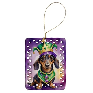 Dachshund King of Mardi Gras Porcelain Ornament Christmas Tree Hanging Decorations for Home Christmas Holiday, Rectangle, Gift, Multicolor Dachshund King of Mardi Gras Porcelain Ornament Christmas Tree Hanging Decorations for Home Christmas Holiday, Rectangle, Gift, Multicolor