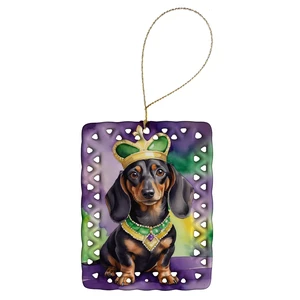 Dachshund King of Mardi Gras Porcelain Ornament Christmas Tree Hanging Decorations for Home Christmas Holiday, Rectangle, Gift, Multicolor Dachshund King of Mardi Gras Porcelain Ornament Christmas Tree Hanging Decorations for Home Christmas Holiday, Rectangle, Gift, Multicolor
