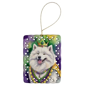Samoyed King of Mardi Gras Porcelain Ornament Christmas Tree Hanging Decorations for Home Christmas Holiday, Rectangle, Gift, Multicolor Samoyed King of Mardi Gras Porcelain Ornament Christmas Tree Hanging Decorations for Home Christmas Holiday, Rectangle, Gift, Multicolor