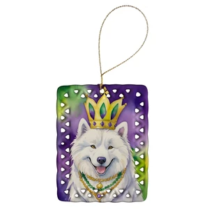 Samoyed King of Mardi Gras Porcelain Ornament Christmas Tree Hanging Decorations for Home Christmas Holiday, Rectangle, Gift, Multicolor Samoyed King of Mardi Gras Porcelain Ornament Christmas Tree Hanging Decorations for Home Christmas Holiday, Rectangle, Gift, Multicolor