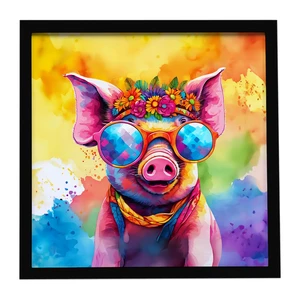 Hippie Animal Pig Framed Metal Print Bathroom, Kitchen, Office, Home Decor Wall Art Ready to Hang, Square, 8X8 Hippie Animal Pig Framed Metal Print Bathroom, Kitchen, Office, Home Decor Wall Art Ready to Hang, Square, 8X8