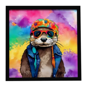 Hippie Animal Otter Framed Metal Print Bathroom, Kitchen, Office, Home Decor Wall Art Ready to Hang, Square, 8X8 Hippie Animal Otter Framed Metal Print Bathroom, Kitchen, Office, Home Decor Wall Art Ready to Hang, Square, 8X8