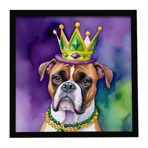 Boxer King of Mardi Gras Framed Metal Print Bathroom, Kitchen, Office, Home Decor Wall Art Ready to Hang, Square, 8X8 Boxer King of Mardi Gras Framed Metal Print Bathroom, Kitchen, Office, Home Decor Wall Art Ready to Hang, Square, 8X8