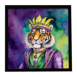 Tiger the King of Mardi Gras Framed Metal Print Bathroom, Kitchen, Office, Home Decor Wall Art Ready to Hang, Square, 8X8 Tiger the King of Mardi Gras Framed Metal Print Bathroom, Kitchen, Office, Home Decor Wall Art Ready to Hang, Square, 8X8
