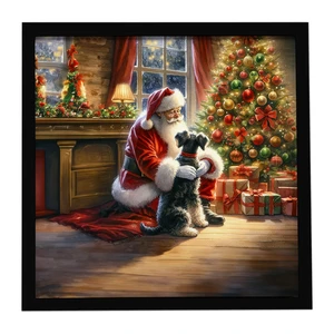 Schnauzer and Santa Claus Framed Metal Print Bathroom, Kitchen, Office, Home Decor Wall Art Ready to Hang, Square, 8X8 Schnauzer and Santa Claus Framed Metal Print Bathroom, Kitchen, Office, Home Decor Wall Art Ready to Hang, Square, 8X8