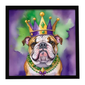 English Bulldog King of Mardi Gras Framed Metal Print Bathroom, Kitchen, Office, Home Decor Wall Art Ready to Hang, Square, 8X8 English Bulldog King of Mardi Gras Framed Metal Print Bathroom, Kitchen, Office, Home Decor Wall Art Ready to Hang, Square, 8X8