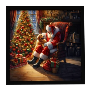 Golden Retriever and Santa Claus Framed Metal Print Bathroom, Kitchen, Office, Home Decor Wall Art Ready to Hang, Square, 8X8 Golden Retriever and Santa Claus Framed Metal Print Bathroom, Kitchen, Office, Home Decor Wall Art Ready to Hang, Square, 8X8