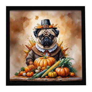 Pug Thanksgiving Framed Metal Print Bathroom, Kitchen, Office, Home Decor Wall Art Ready to Hang, Square, 8X8 Pug Thanksgiving Framed Metal Print Bathroom, Kitchen, Office, Home Decor Wall Art Ready to Hang, Square, 8X8
